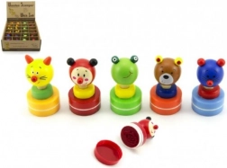 Timbro rotondo in legno per bambini, 6 cm – animaletti, mix di motivi