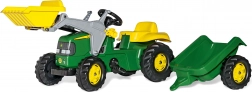 Trattore a pedali JOHN DEERE RollyKid con benna anteriore e rimorchio – verde
