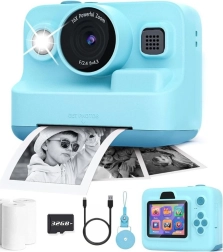 Fotocamera istantanea per bambini con stampante e video, 3 rotoli di carta, rosa