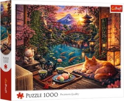 Puzzle da 1000 pezzi gatto in un giardino di sakura
