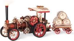 RoboTime puzzle meccanico 3D in legno locomobile a vapore con rimorchio