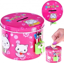 Salvadanaio in metallo rosa con lucchetto Happy Smile