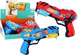 Pistola giocattolo con proiettore di dinosauri con luci e suoni – blu o rossa