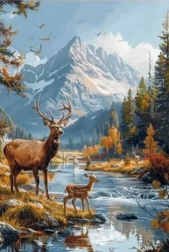 Pittura diamantata cervo tra le montagne 30 × 40 cm