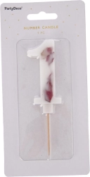 Candela per torta numero 1 con fiore bianco 8 cm