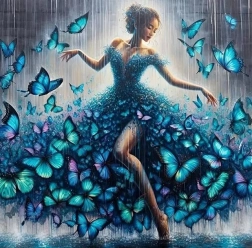 Pittura diamantata ballerina con farfalle 30 × 40 cm