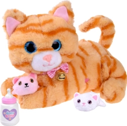 Gatta di peluche interattiva con gattini e biberon – Arancione