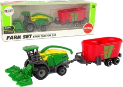 Mietitrebbia con rimorchio – macchina agricola verde‑rossa, giocattolo in plastica