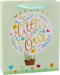 Borsa regalo verde con coniglietto per il benvenuto del neonato