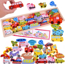 Grande set alfabetico di veicoli in legno – 27 pezzi, puzzle e classificazione