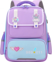 Zaino scolastico con toppe e cintura pettorale viola 16L