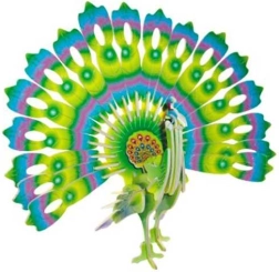 Puzzle 3D in legno Pavone colorato