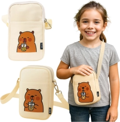 Borsa crossbody per bambine e donne con capibara, bianca, 20 × 14,5 cm