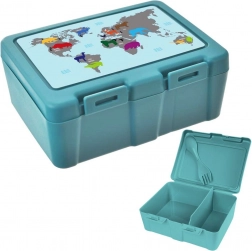 Lunch box con mondo 1 l, 2 scomparti e posata 2in1