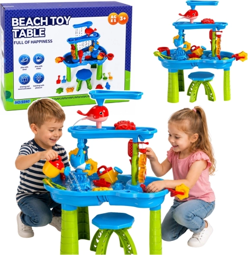 Tavolino da gioco ad acqua per bambini multilivello con seggiolina e accessori 63 cm