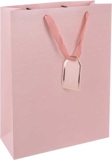 Busta regalo in carta rosa con cuoricini goffrati 30,5 × 12 × 42 cm
