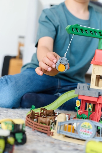 Gru funzionante con carrucola per sollevare i carichi