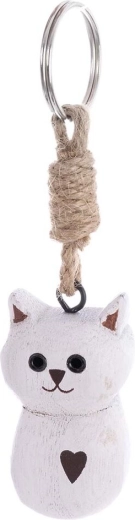 Portachiavi in legno gatto bianco