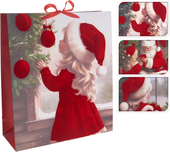 Borsa regalo natalizia in carta con motivo ragazza 48 × 42 × 16 cm - 1 pezzo