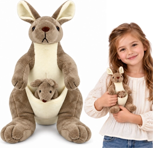 Canguro di peluche con cucciolo 25 cm