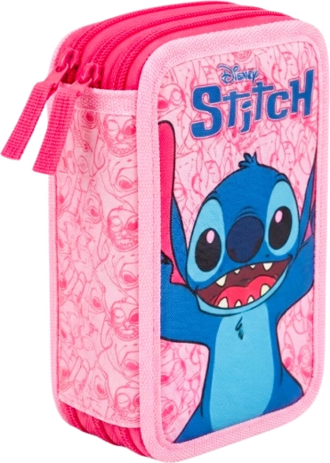 Astuccio scolastico attrezzato a tre scomparti Lilo & Stitch Stitch e Angel, rosa