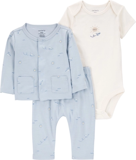 Set Carter’s per bambini 3 pz – felpa, body a maniche corte e pantaloni Blue Airplane (bambino, taglia 56)