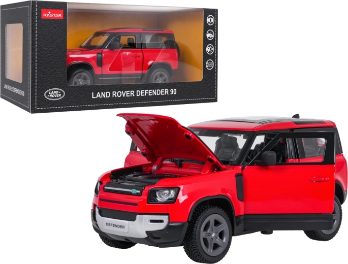Modello in metallo Land Rover Defender 90 RASTAR in scala 1:24, rosso