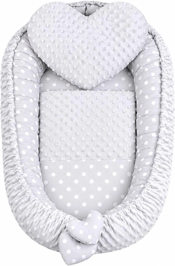 New Baby lussuoso nido neonato reversibile con cuscino e piumino Minky cuore grigio