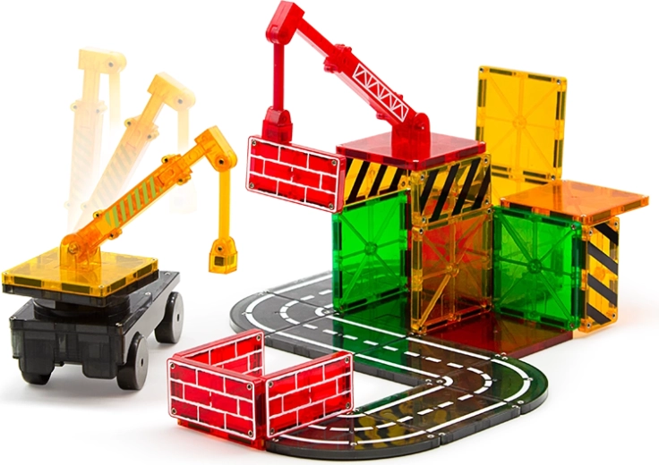 Cantiere con strade, gru e veicolo