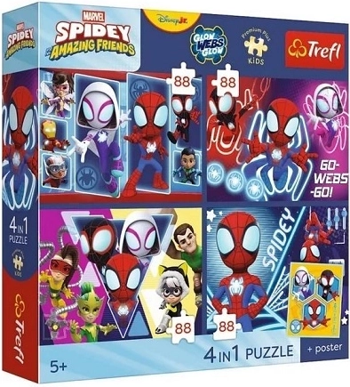 Trefl Spidey e i suoi fantastici amici – set di puzzle 4×88 pezzi con poster