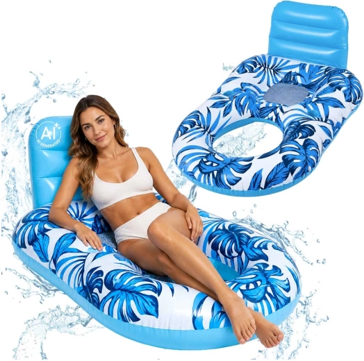 Lettino gonfiabile da acqua con schienale blu e bianco