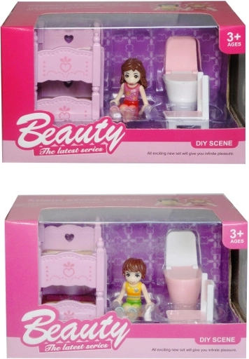 Set di mobili per mini bambola con bambolina