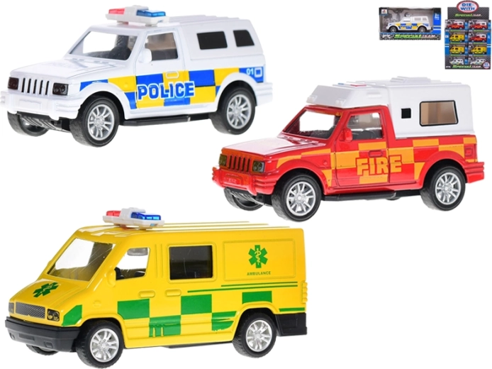 Set di veicoli metallici dei soccorsi 11 cm con meccanismo a retrocarica