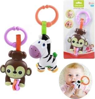 Sonaglio e massaggiagengive sospeso a forma di animaletto con clip per neonati - 1 pezzo