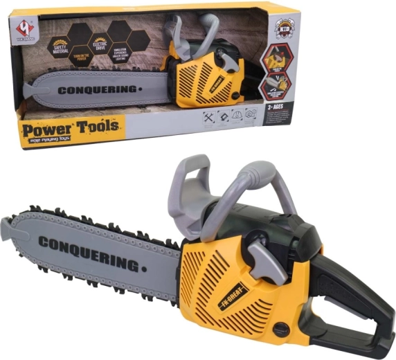 Motosega giocattolo per bambini a batterie con luce e suono 42 cm
