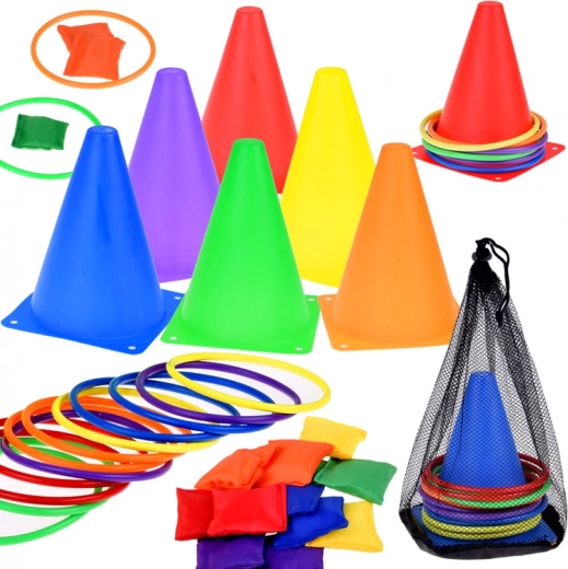 Set da gioco birilli, cerchi e sacchetti per bambini