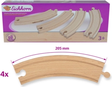 Binari curvi in legno per trenino, set da 4 pezzi