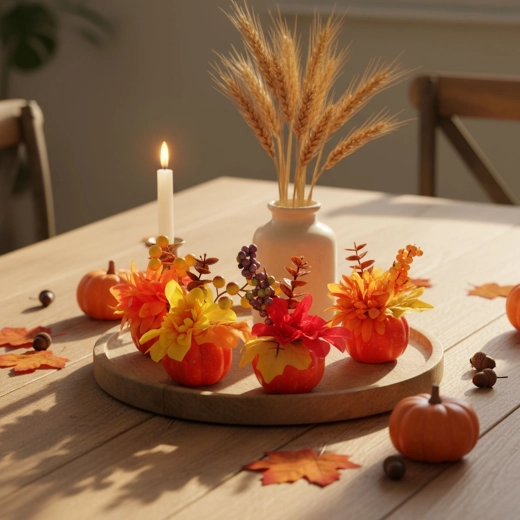 Decorazione autunnale a forma di zucca con fiori - 1 pezzo