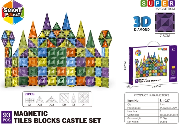 Costruzioni magnetiche 3D – set da 93 pezzi