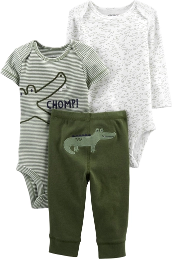 CARTER'S set 3 pezzi di body e pantaloni della tuta per bimbi Green Croc – PRO, taglia 46
