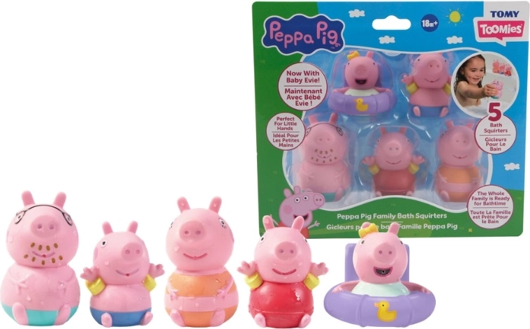 TOMY Peppa Pig giocattoli spruzzatori per il bagnetto, 5 pz