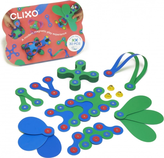 clixo crew set di costruzioni magnetiche blu e verde 30 pezzi