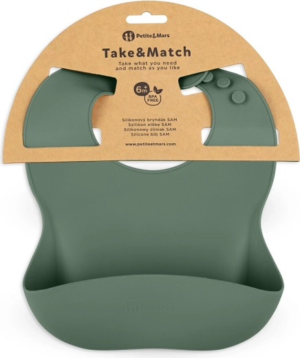 Petite&Mars bavaglino in silicone Take&Match misty green