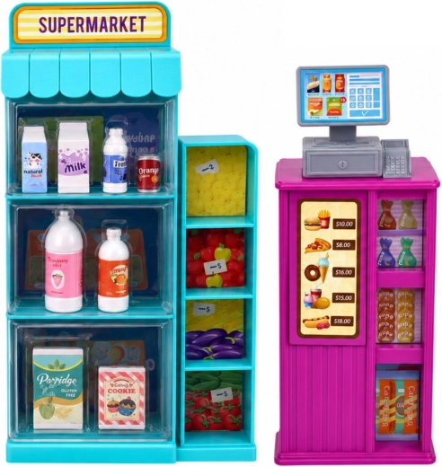 Supermercato con cassa e scaffale