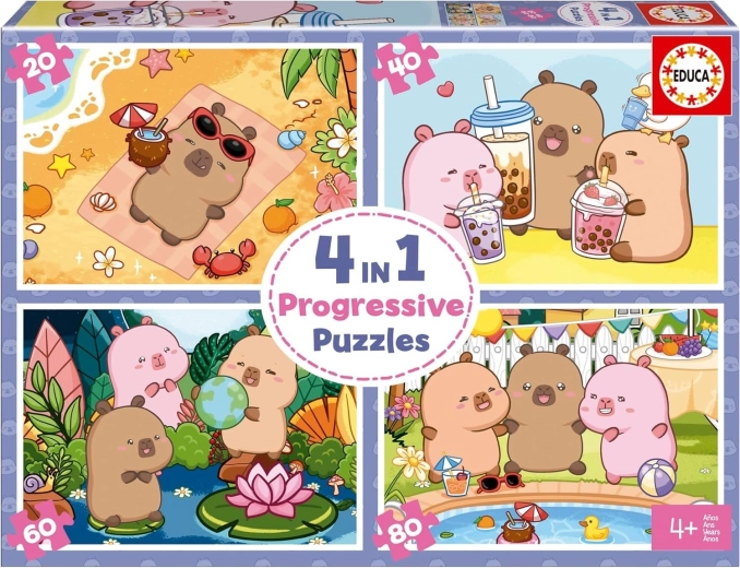 Puzzle Educa CapyFun 4 in 1 – puzzle progressivi per bambini (20, 40, 60, 80 pezzi)