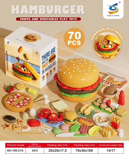 Set per bambini fast food in un hamburger con 70 accessori