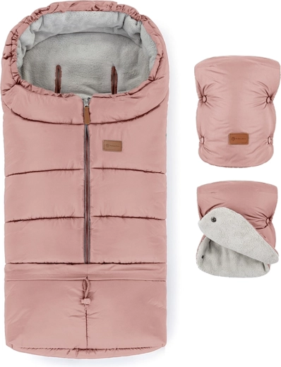 Petite&Mars set sacco termico invernale Jibot 3in1 e muffole per passeggino Jasie dusty pink