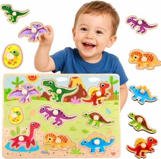 Puzzle a incastri Montessori in legno dinosauri Tooky Toy