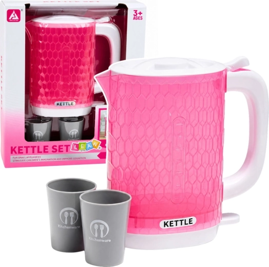 Bollitore elettrico giocattolo per bambini con luci e suoni di ebollizione con bicchierini, rosa