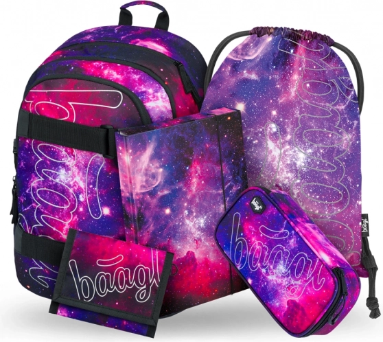 Set scolastico Galaxy: zaino, astuccio, sacchetto, cartelle, portafoglio
